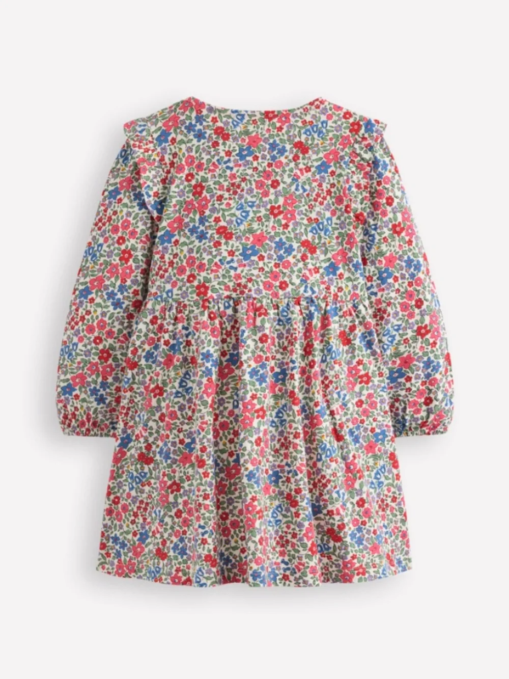 Mini Boden - Red & Blue Flowerbed Posie Long Sleeve Jersey Dress, Size 8-9y